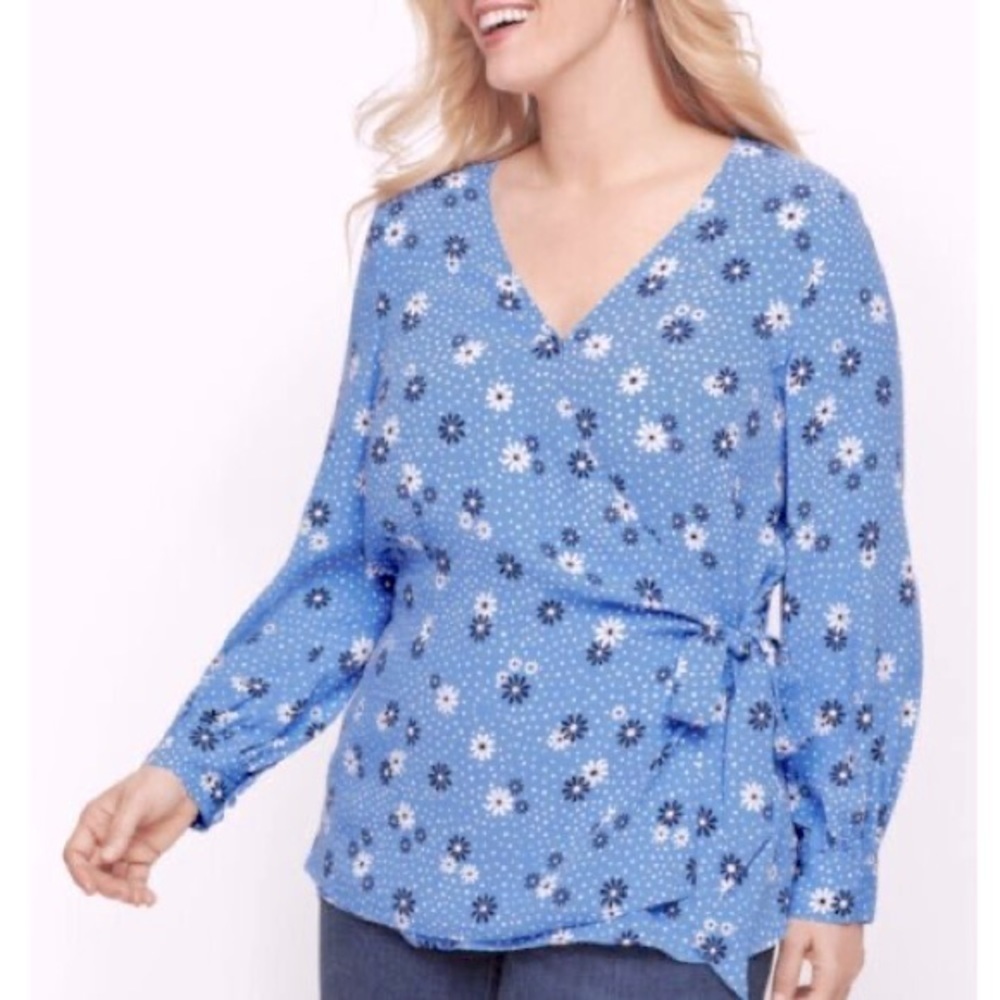 Talbots Blue Floral Wrap Blouse